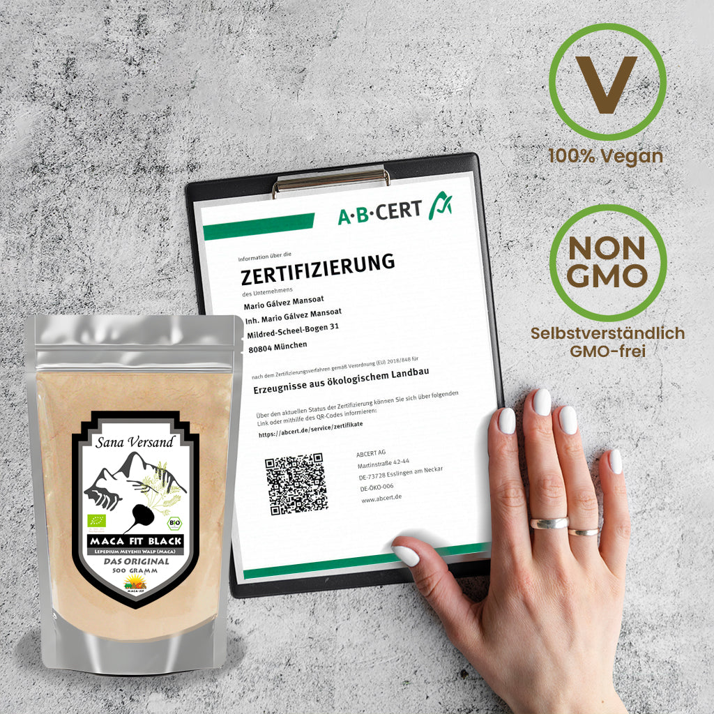 Schwarzes Maca Pulver 500g BIO - Sana-Versand