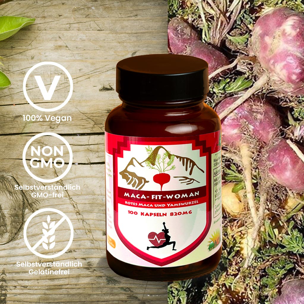 Bio Rotes Maca Pulver aus Peru, Yamswurzel Extrakt für Frauen, maca woman frau natürliche Unterstützung
